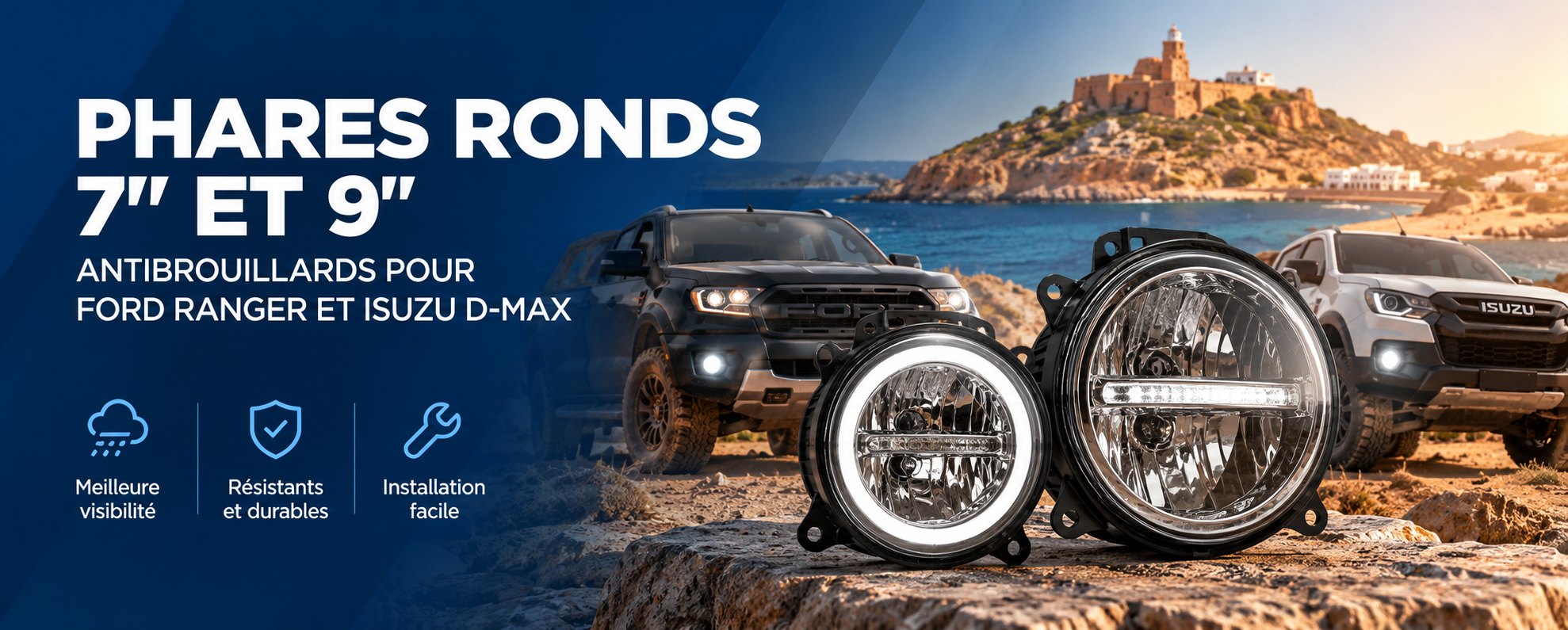 Phares ronds 7" et 9" – antibrouillards Ford Ranger et Isuzu D-Max